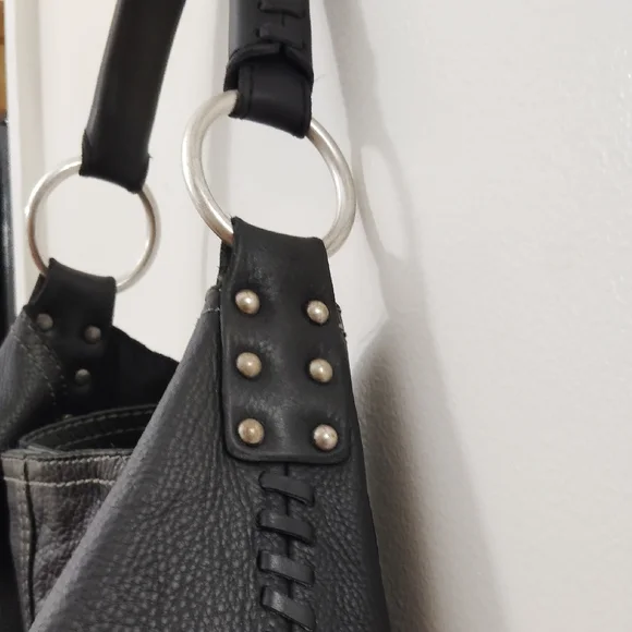 Lucky Brand Leather Purse Braiding Detail Metal Studs Shoulder Crescent Hobo Bag - Picture 2 of 16